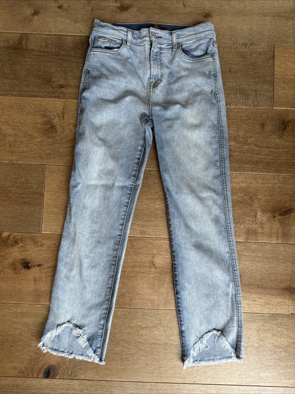 7 For All Mankind Edie Wave Raw Hem Straight Leg Jeans Light Star Women's Sz 27